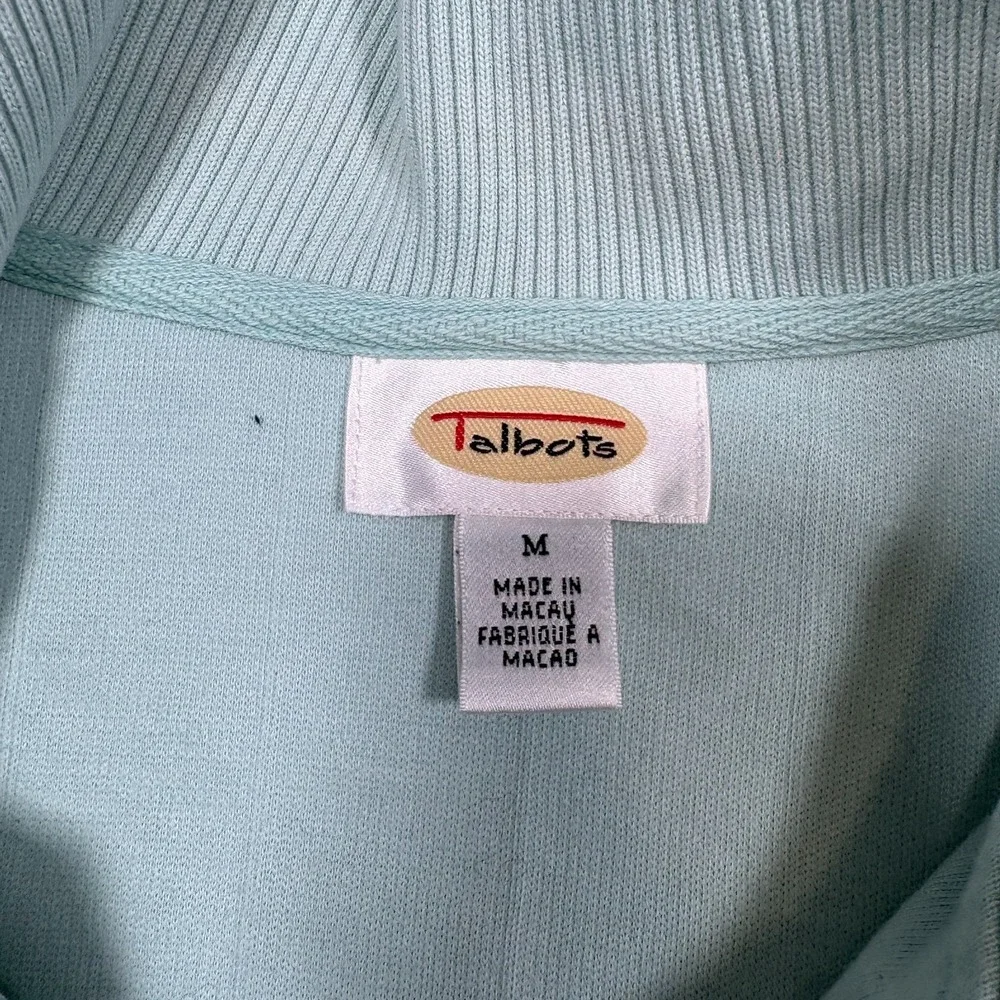 Tolbots Sweater Jacket Women's Size Medium Light Blue‎ Full-Zip Pockets Vintage